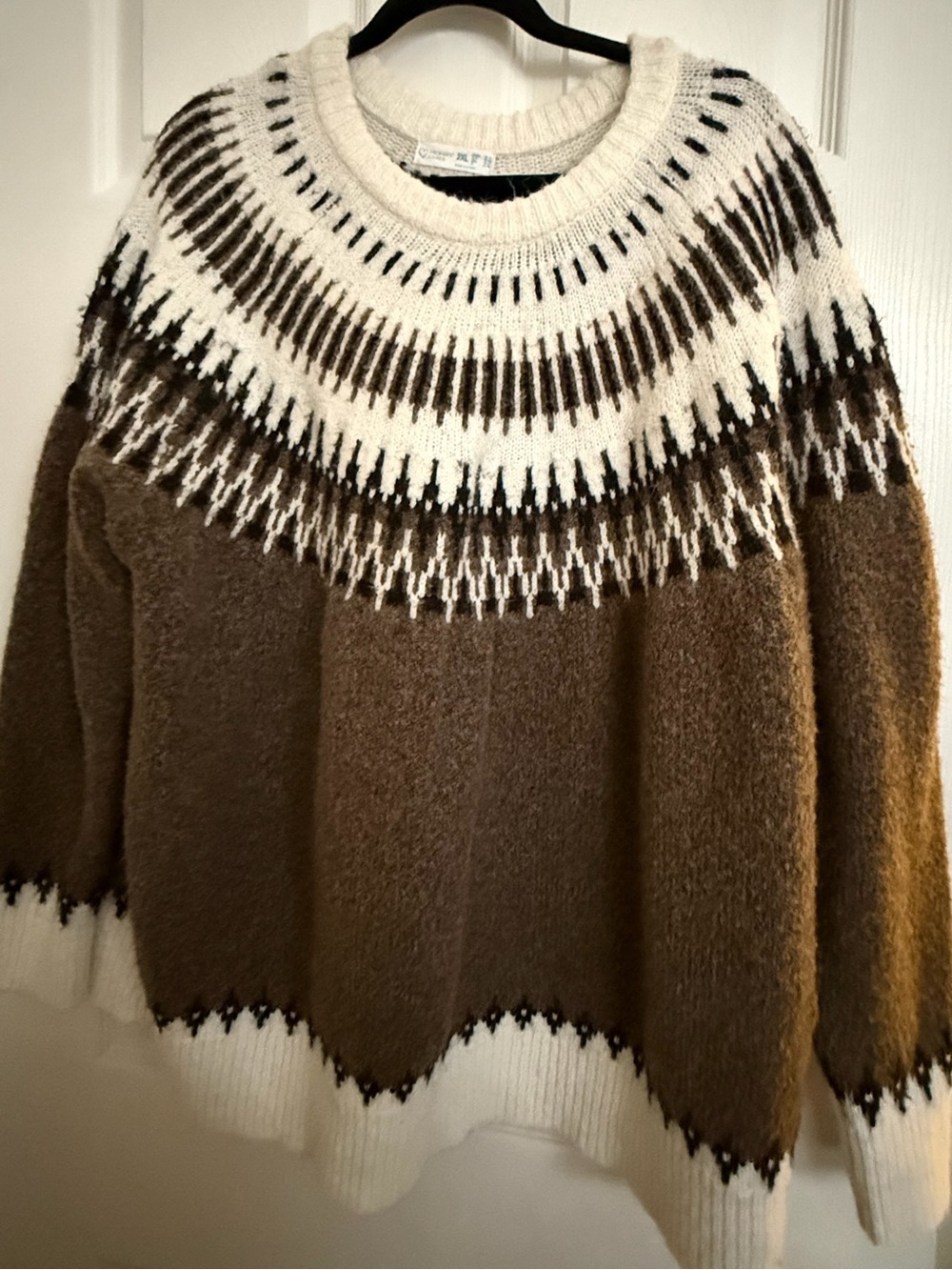 Primark Brown and Cream Nordic Yoke Crewneck Sweater